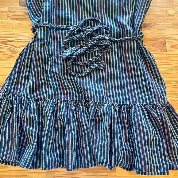 EUC Marine Layer Navy Rainbow‎ Stripe Laney Dress with Braided Belt Size Large - Picture 4 of 10